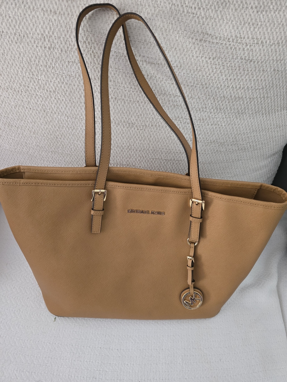 Michael Kors Cognac Leather Tote with Gold-Tone Accents